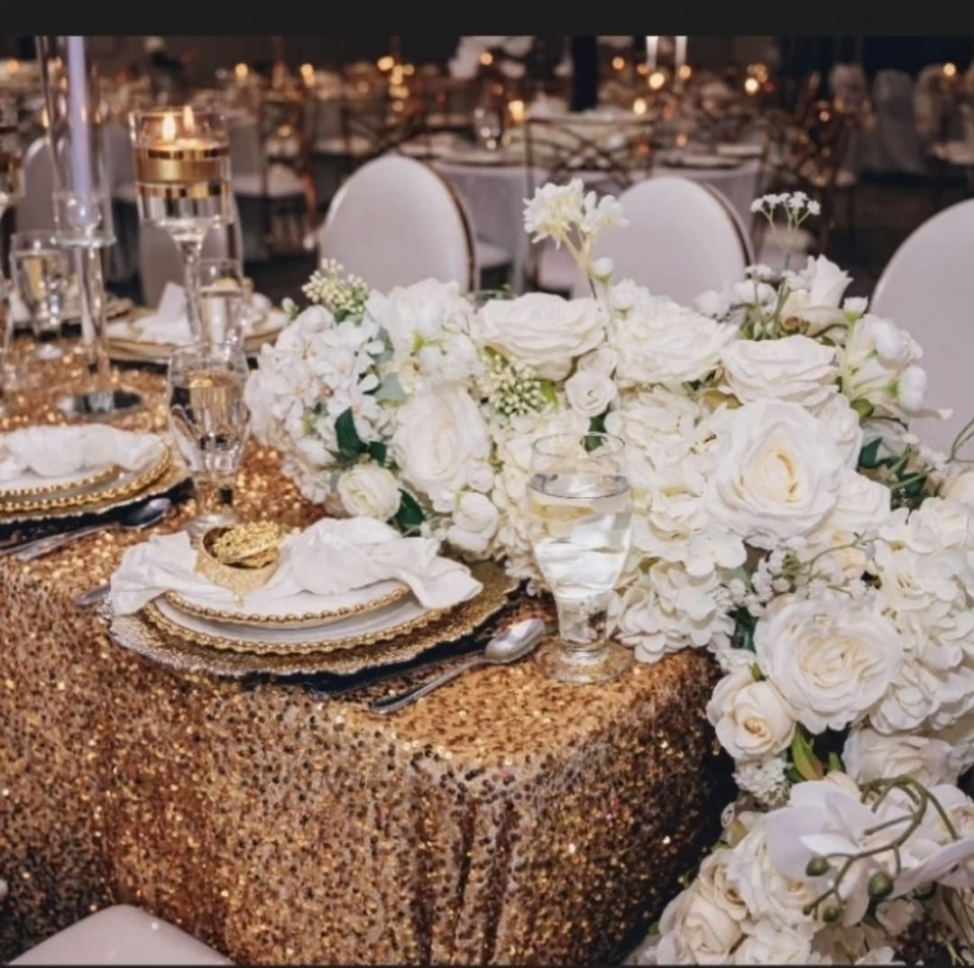White blossom-tree tablescape